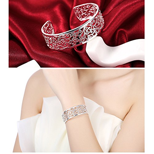 KACON Sterling Silver Bangle Bracelet, Fashion Simple Open Bangles Cuff bracelets for Women Girls