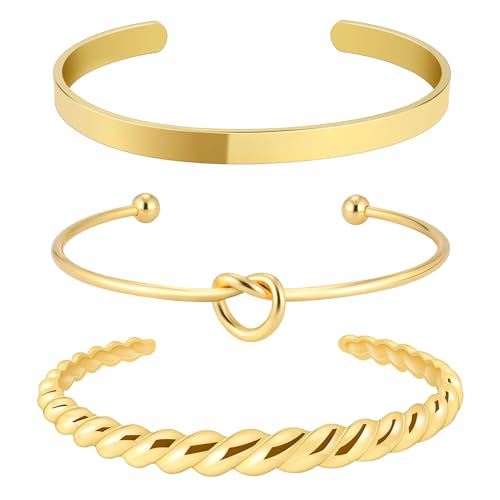 IDJEOABL Gold Bracelets for Women Trendy Chunky Twisted Gold Bangle Cuff Bracelet Set Stack Jewelry for Women 14K Gold