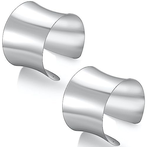 WAINIS 2 Pcs Silver Cuff Bangle Bracelet for Women Open Wide Bracelets Wrist Cuff Wrap Adjustable Bracelet Jewelry Gift B