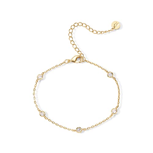 PAVOI 14K Gold Plated Station Bracelet | Simulated Diamond BTY Bracelet | Womens CZ Chain Bracelet | Yellow Gold