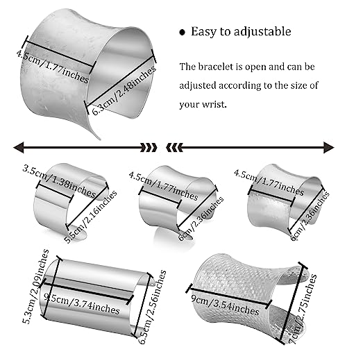 WAINIS 2 Pcs Silver Cuff Bangle Bracelet for Women Open Wide Bracelets Wrist Cuff Wrap Adjustable Bracelet Jewelry Gift B