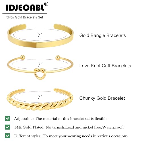 IDJEOABL Gold Bracelets for Women Trendy Chunky Twisted Gold Bangle Cuff Bracelet Set Stack Jewelry for Women 14K Gold
