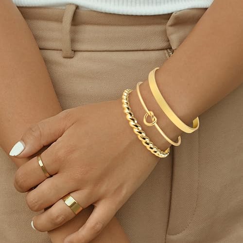 IDJEOABL Gold Bracelets for Women Trendy Chunky Twisted Gold Bangle Cuff Bracelet Set Stack Jewelry for Women 14K Gold