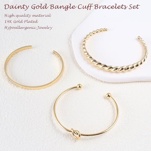 IDJEOABL Gold Bracelets for Women Trendy Chunky Twisted Gold Bangle Cuff Bracelet Set Stack Jewelry for Women 14K Gold