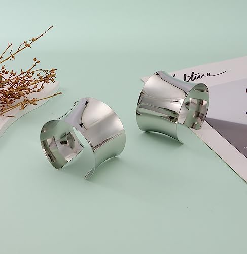 WAINIS 2 Pcs Silver Cuff Bangle Bracelet for Women Open Wide Bracelets Wrist Cuff Wrap Adjustable Bracelet Jewelry Gift B