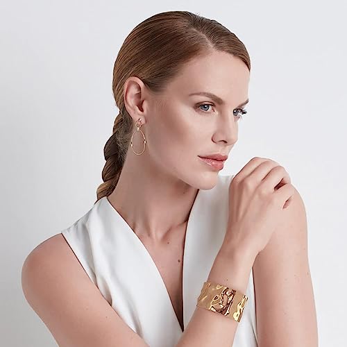 WOWORAMA Hammered Gold Cuff Bracelet for Women Wide Chunky Open Cuff Bangles Vintage Statement Gold Bracelet Adjustable Thick Wrist Cuff Bracelets