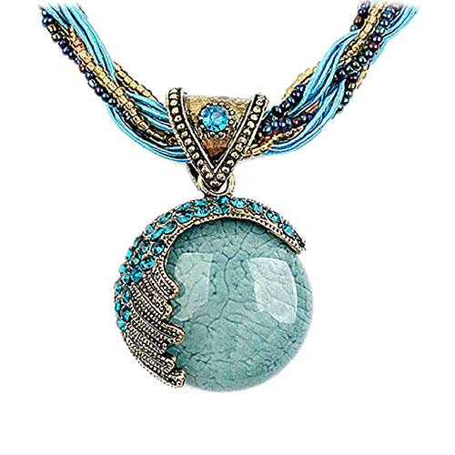 Turquoise Rhinestone Pendant Collar Necklace Handmade Jewelry