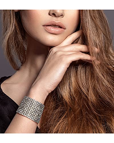 Badgley Mischka Women's Bracelet - 12 Strand Wide Crystal Studded Bridal Statement Stretch Wristband Cuff Wrap, White