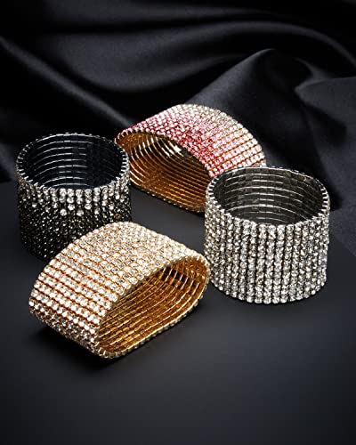 Badgley Mischka Women's Bracelet - 12 Strand Wide Crystal Studded Bridal Statement Stretch Wristband Cuff Wrap, White