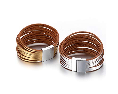 Fesciory Leather Wrap Bracelets for Women, Boho Leopard Multi-Layer Crystal Beads Cuff Bracelet Jewelry