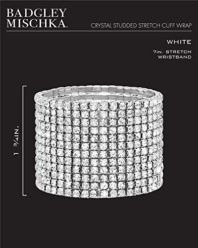 Badgley Mischka Women's Bracelet - 12 Strand Wide Crystal Studded Bridal Statement Stretch Wristband Cuff Wrap, White