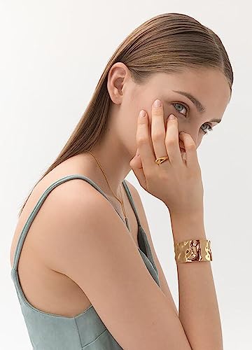WOWORAMA Hammered Gold Cuff Bracelet for Women Wide Chunky Open Cuff Bangles Vintage Statement Gold Bracelet Adjustable Thick Wrist Cuff Bracelets