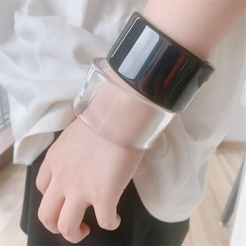 Fuqimanman2020 Acrylic Open Cuff Bangle Colorful Simple Geometric Transparent Resin Bracelet Jewelry-Black