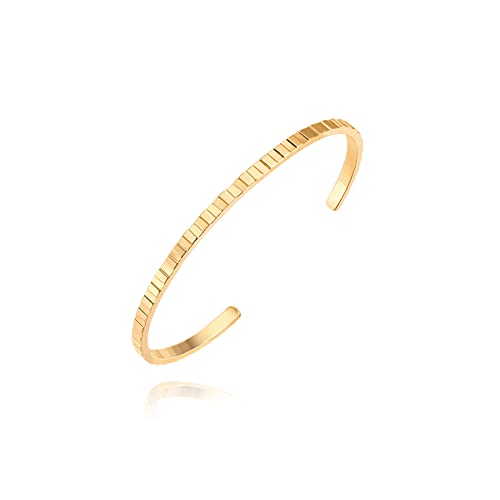 PEARLADA 18k Gold Open Bangle Bracelet, Square Cuff Bracelet Adjustable, Stackable Bracelets for Women Trendy