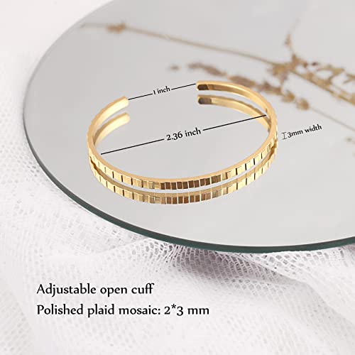 PEARLADA 18k Gold Open Bangle Bracelet, Square Cuff Bracelet Adjustable, Stackable Bracelets for Women Trendy