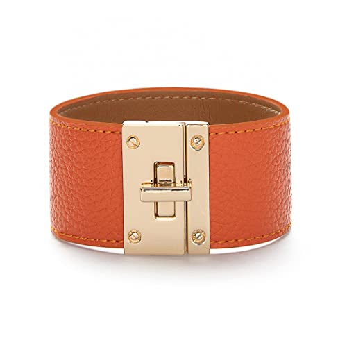 Rantanto Braid Leather Wrap Bracelet Trendy Stackable Crystal Cuff Boho Gold Heart Bracelet Jewelry Gift For Women Teenager Girls, Wide Orange