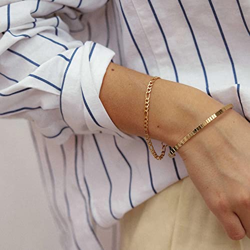 PEARLADA 18k Gold Open Bangle Bracelet, Square Cuff Bracelet Adjustable, Stackable Bracelets for Women Trendy
