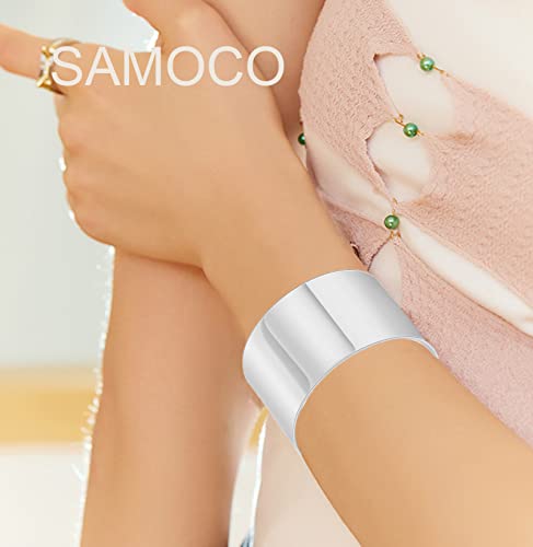 SAMOCO 2Pcs Cuff Bangle Bracelet for Women Gold Cuff Bracelets Open Wide Wire Bracelets Adjustable Tone Wrist Cuff Wrap Bracelet(C,Silver)