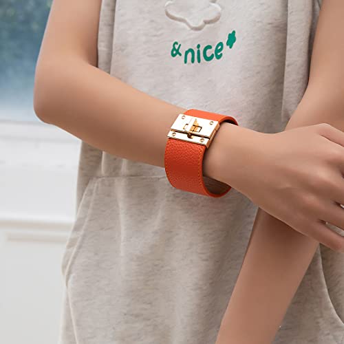 Rantanto Braid Leather Wrap Bracelet Trendy Stackable Crystal Cuff Boho Gold Heart Bracelet Jewelry Gift For Women Teenager Girls, Wide Orange