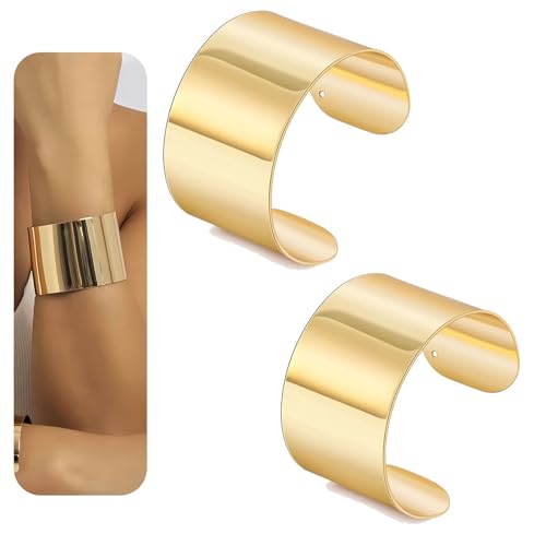 CASDAN 2Pcs Cuff Bangle Bracelet for Women Open Wide Wire Bracelets Gold and Silver Adjustable Open Statement Bangles Wrist Cuff Wrap Bracelet Jewelry Gift