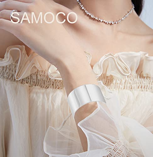 SAMOCO 2Pcs Cuff Bangle Bracelet for Women Gold Cuff Bracelets Open Wide Wire Bracelets Adjustable Tone Wrist Cuff Wrap Bracelet(C,Silver)