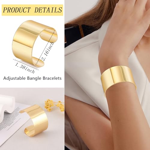 CASDAN 2Pcs Cuff Bangle Bracelet for Women Open Wide Wire Bracelets Gold and Silver Adjustable Open Statement Bangles Wrist Cuff Wrap Bracelet Jewelry Gift