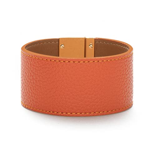 Rantanto Braid Leather Wrap Bracelet Trendy Stackable Crystal Cuff Boho Gold Heart Bracelet Jewelry Gift For Women Teenager Girls, Wide Orange