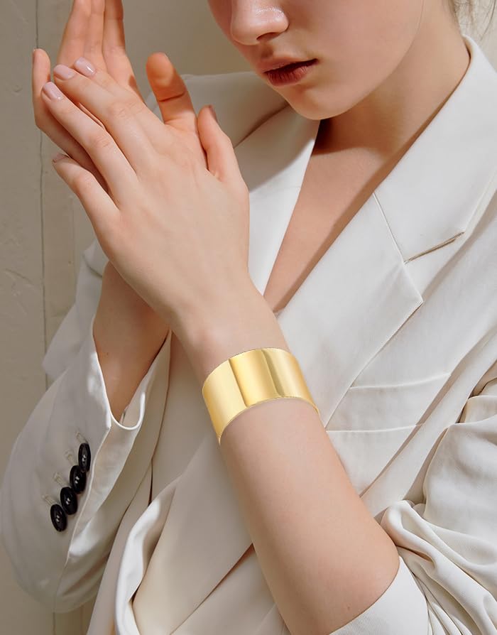 CASDAN 2Pcs Cuff Bangle Bracelet for Women Open Wide Wire Bracelets Gold and Silver Adjustable Open Statement Bangles Wrist Cuff Wrap Bracelet Jewelry Gift