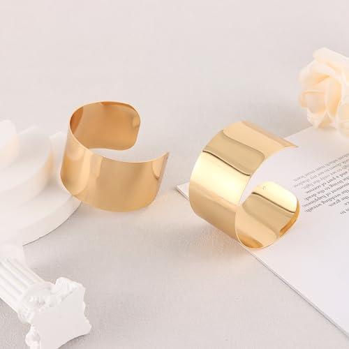 CASDAN 2Pcs Cuff Bangle Bracelet for Women Open Wide Wire Bracelets Gold and Silver Adjustable Open Statement Bangles Wrist Cuff Wrap Bracelet Jewelry Gift