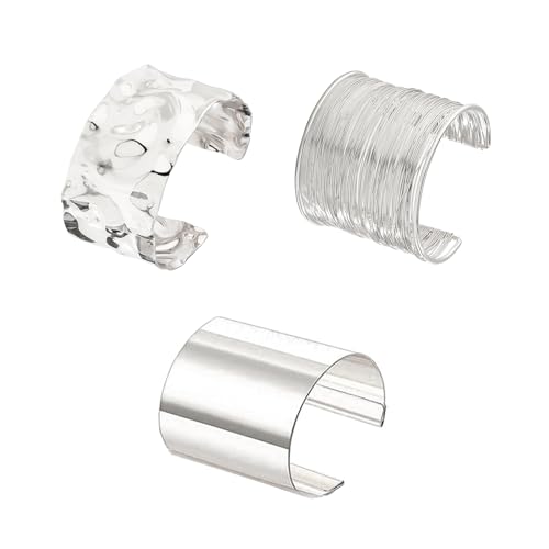 3PCS Chunky Gold Cuff Bracelets for Women Gold Statement Bangle Bracelets Set Arm Cuff Upper Arm Punk Jewelry (Silver, 8)