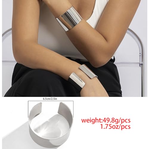 3PCS Chunky Gold Cuff Bracelets for Women Gold Statement Bangle Bracelets Set Arm Cuff Upper Arm Punk Jewelry (Silver, 8)