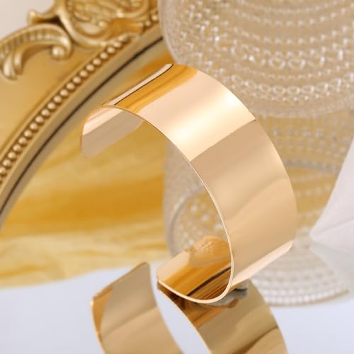 BOMAIL 2PCS Cuff Bangle Bracelets for Women - 14k Gold Plated Adjustable Open Statement Wide Bangles Gold Sliver Wrist Cuff Wrap Bracelets Jewelry Gift