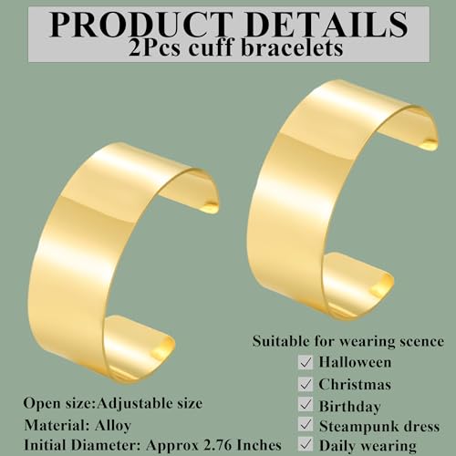 BOMAIL 2PCS Cuff Bangle Bracelets for Women - 14k Gold Plated Adjustable Open Statement Wide Bangles Gold Sliver Wrist Cuff Wrap Bracelets Jewelry Gift