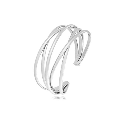 FUTIMELY Silver Cuff Bracelet for Women Girls,Multi-layer Cross Wire Bangle Bracelet Open Adjustable Wide Cuff Bracelet