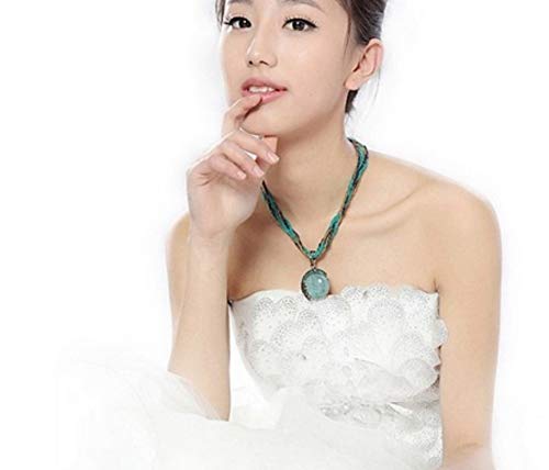 Turquoise Rhinestone Pendant Collar Necklace Handmade Jewelry