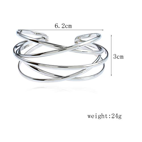 FUTIMELY Silver Cuff Bracelet for Women Girls,Multi-layer Cross Wire Bangle Bracelet Open Adjustable Wide Cuff Bracelet