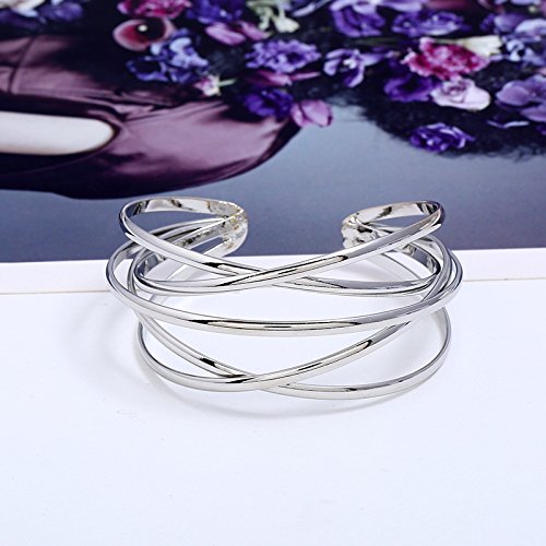 FUTIMELY Silver Cuff Bracelet for Women Girls,Multi-layer Cross Wire Bangle Bracelet Open Adjustable Wide Cuff Bracelet