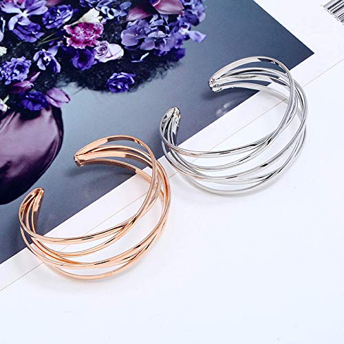FUTIMELY Silver Cuff Bracelet for Women Girls,Multi-layer Cross Wire Bangle Bracelet Open Adjustable Wide Cuff Bracelet