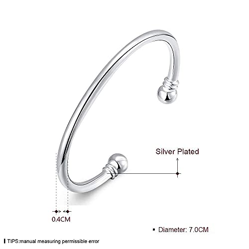 Denchy 925 Silver Bangle Bracelet, Fashion Jewelry Simple Cuff Bangles for Women Mom Wife Valentine Mothers day Gift (1pcs)