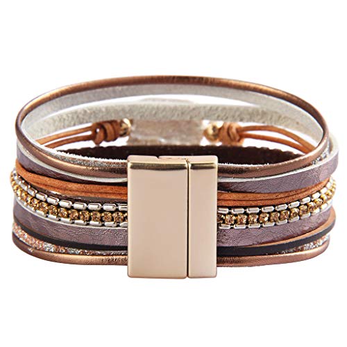 AZORA Baroque Pearl Leather Cuff Bracelet for Women Multi-Layer Leather Wrap Bracelet Magnetic Clasp Cuff Bangle Jewelry Bracelets for Girls Teens