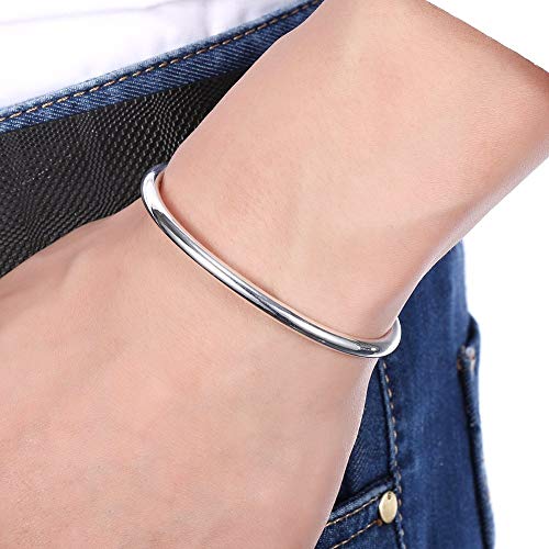 Denchy 925 Silver Bangle Bracelet, Fashion Jewelry Simple Cuff Bangles for Women Mom Wife Valentine Mothers day Gift (1pcs)