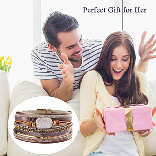 AZORA Baroque Pearl Leather Cuff Bracelet for Women Multi-Layer Leather Wrap Bracelet Magnetic Clasp Cuff Bangle Jewelry Bracelets for Girls Teens