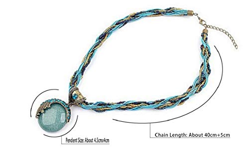 Turquoise Rhinestone Pendant Collar Necklace Handmade Jewelry