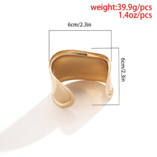 COLORFUL BLING Chunky Gold Silver Open Wide Hammered Wrist Cuff Bangle Adjustable Hollow Leaf Flower Wrap Bracelet for Women Statement Wristband Jewelry-gold irregular polished