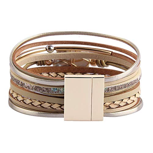 GelConnie Womens Leather Cuff Bracelet Baroque Pearl Boho Wrap Cuff Bracelets Gold Tube Bangle Infinity Wrap Bracelet Handmade Wristbands Jewelry Bohemian Gift for Women, Mother