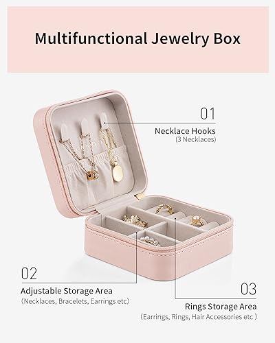 Vlando Small Pink Jewelry Travel Organizer Box for Women
