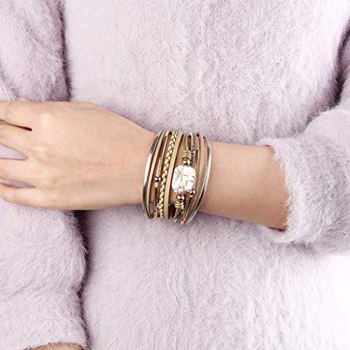 GelConnie Womens Leather Cuff Bracelet Baroque Pearl Boho Wrap Cuff Bracelets Gold Tube Bangle Infinity Wrap Bracelet Handmade Wristbands Jewelry Bohemian Gift for Women, Mother