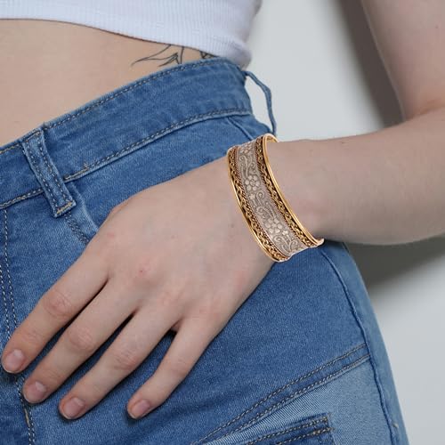 Touchstone NEW Indian Bollywood Desire Beautifully Created Floral Braided Patterns Stylish Wrist Enhancer 1 Inch Free Size Designer Jewelry Cuff Bracelet in Gold Silver Tones for Women.