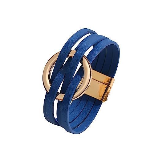Fuqimanman2020 Circle Charm Leather Wrap Bracelet Boho Handmade Layered Cuff Bracelets for Women Bohemian Multi Strand Bangle Bracelets Holiday Jewelry Gift-blue