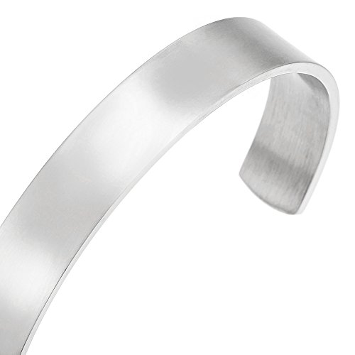 COOLSTEELANDBEYOND 19CM Stainless Steel Adjustable Cuff Bangle Bracelet for Men Women Minimalist Satin Silver Color